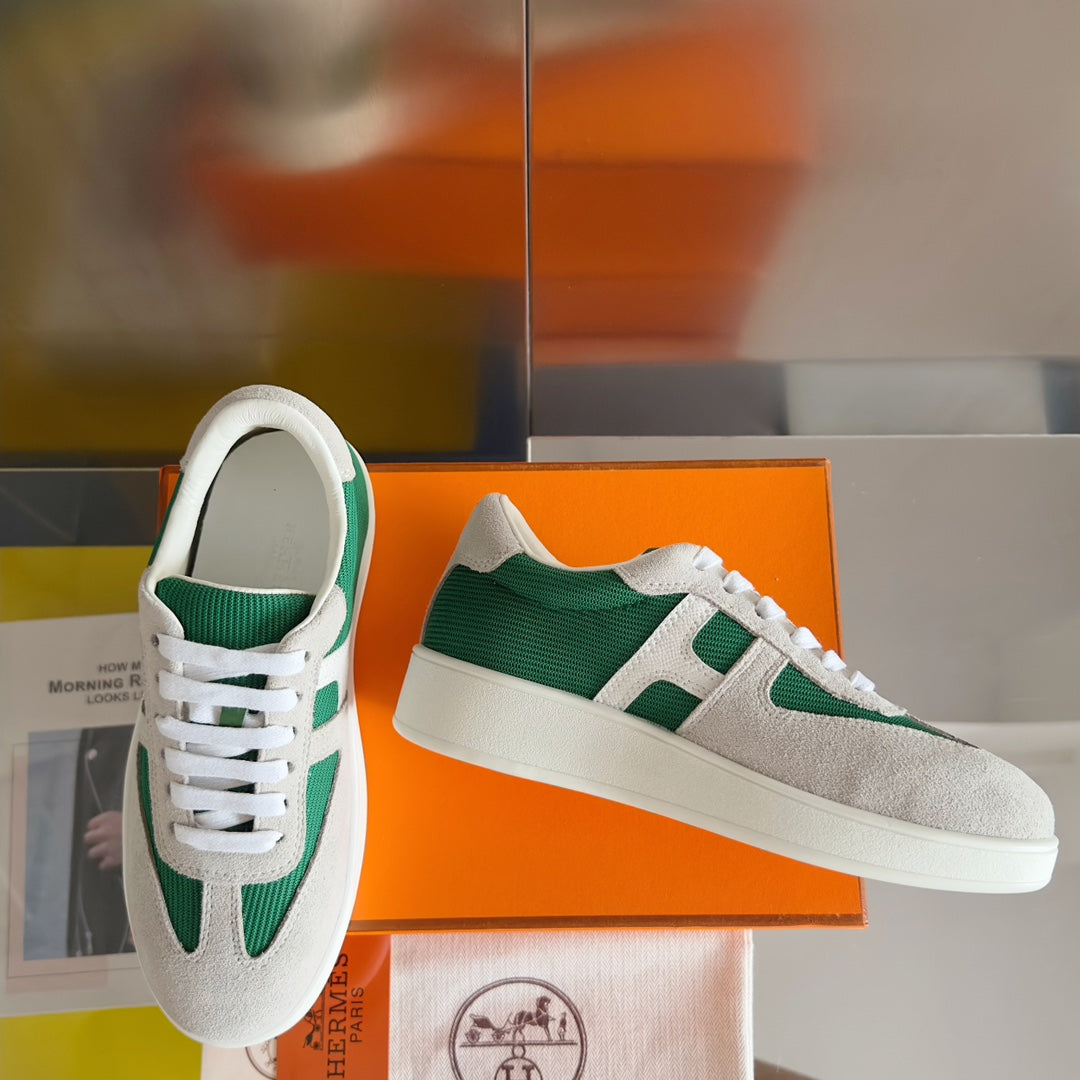 Hermes Boomerang Sneakers Light Gray Mix Forest Suede