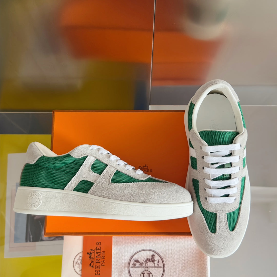 Hermes Boomerang Sneakers Light Gray Mix Forest Suede