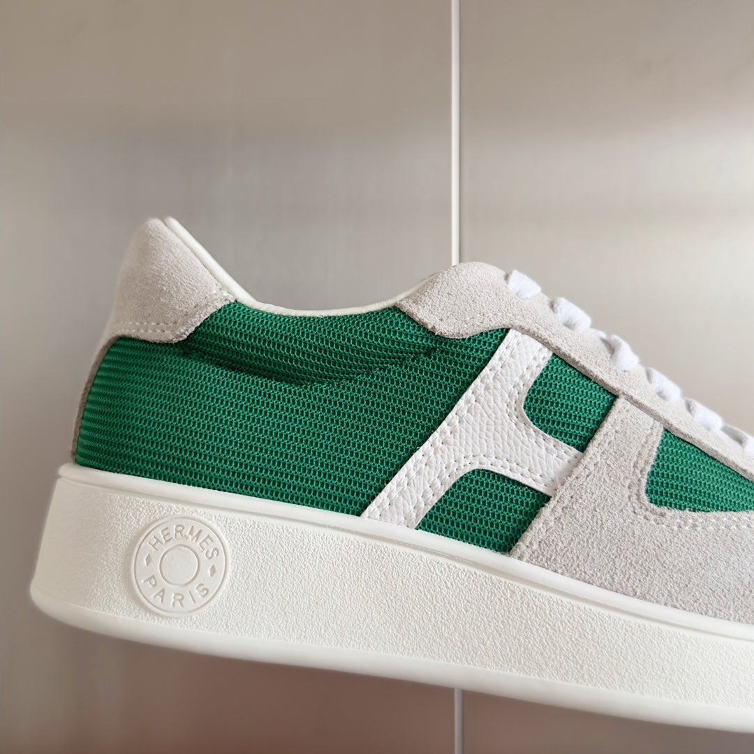 Hermes Boomerang Sneakers Light Gray Mix Forest Suede