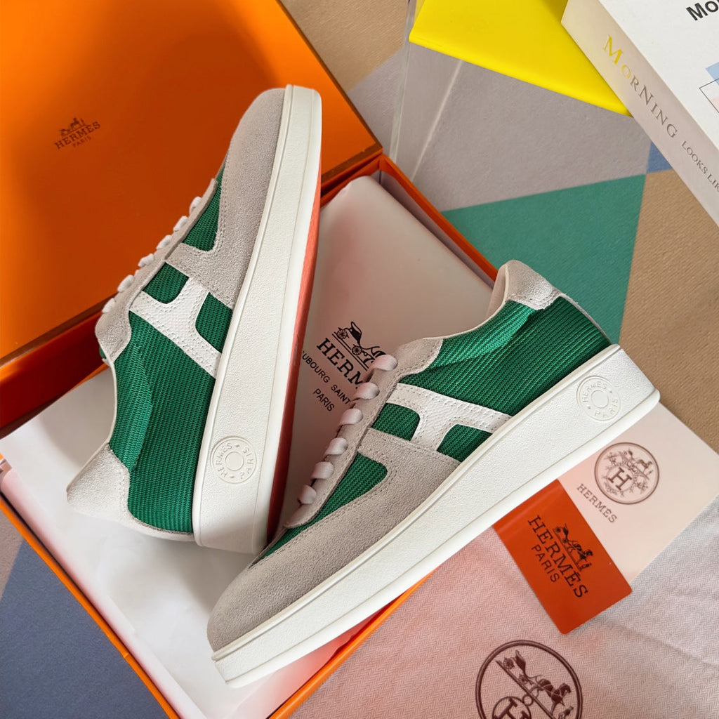 Hermes Boomerang Sneakers Light Gray Mix Forest Suede