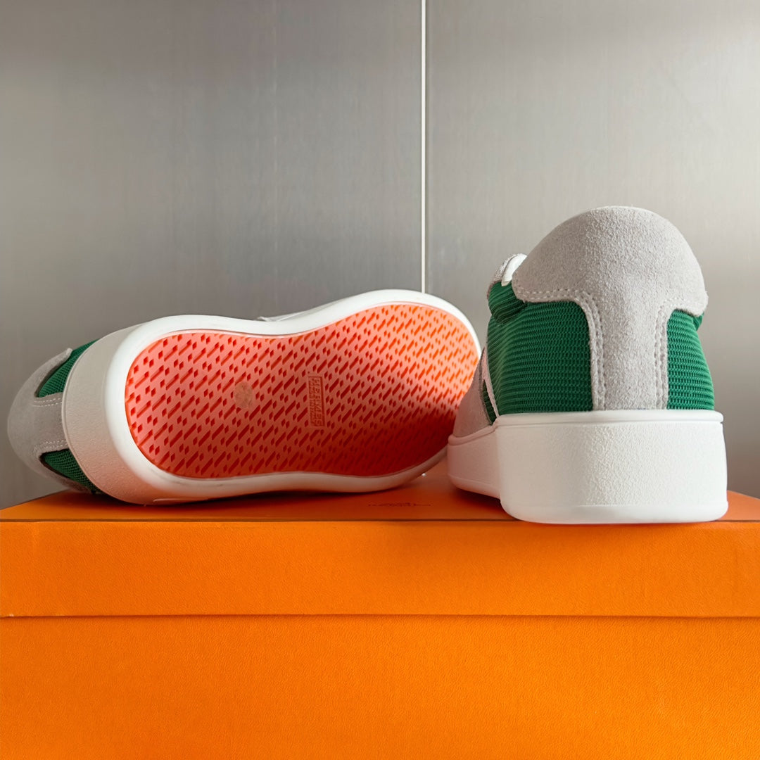 Hermes Boomerang Sneakers Light Gray Mix Forest Suede