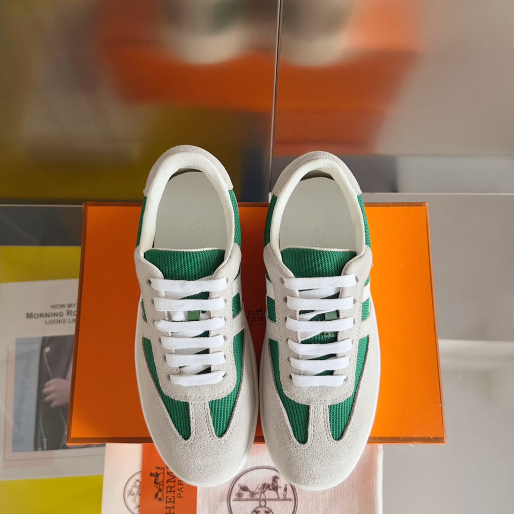Hermes Boomerang Sneakers Light Gray Mix Forest Suede