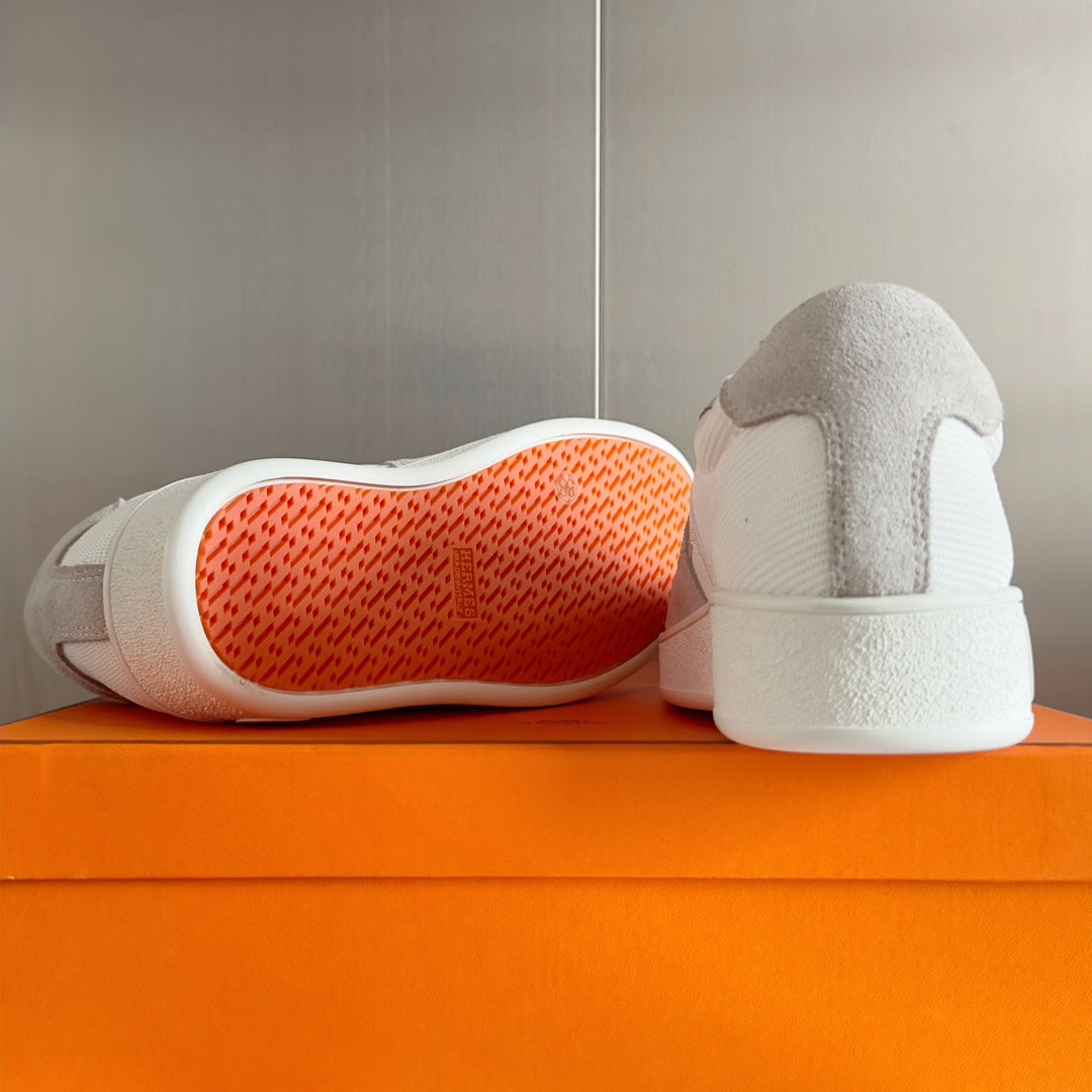 Hermes Boomerang Sneakers Light Gray Mix White Suede