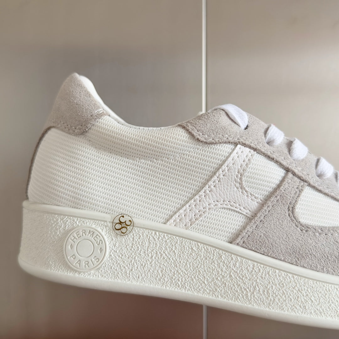 Hermes Boomerang Sneakers Light Gray Mix White Suede