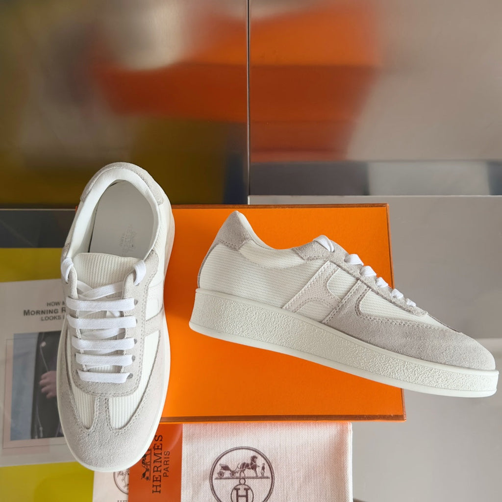 Hermes Boomerang Sneakers Light Gray Mix White Suede