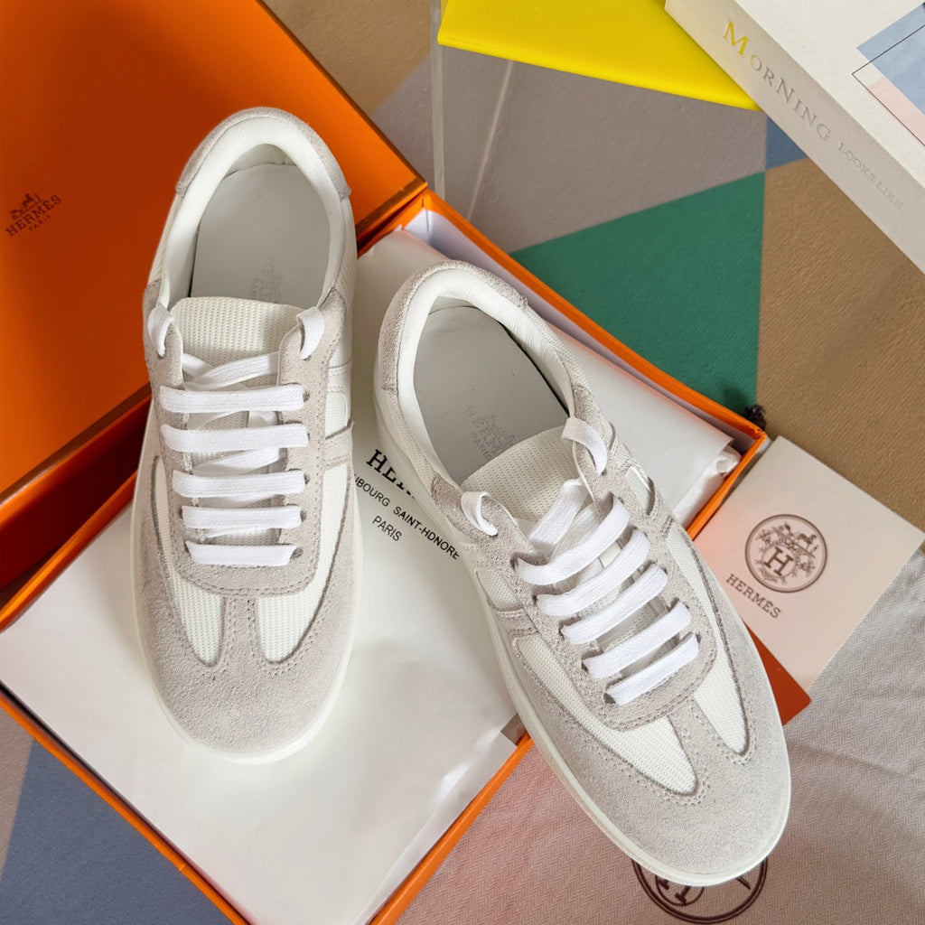 Hermes Boomerang Sneakers Light Gray Mix White Suede