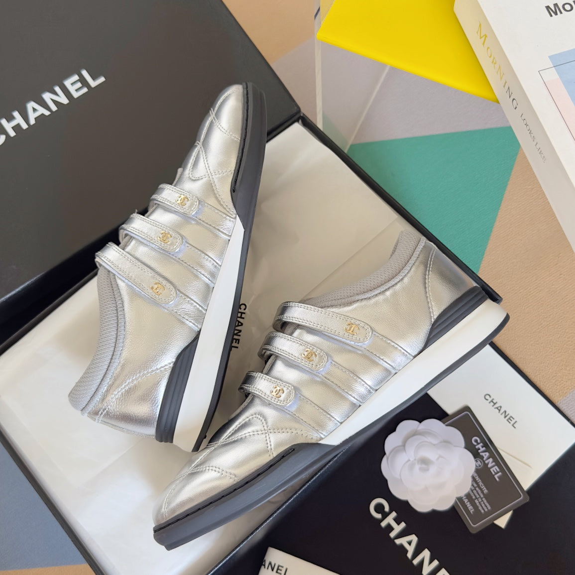 Chanel Mary Jane Sneaker in Silver Lambskin