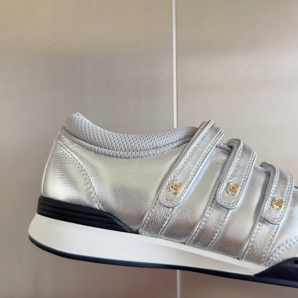 Chanel Mary Jane Sneaker in Silver Lambskin