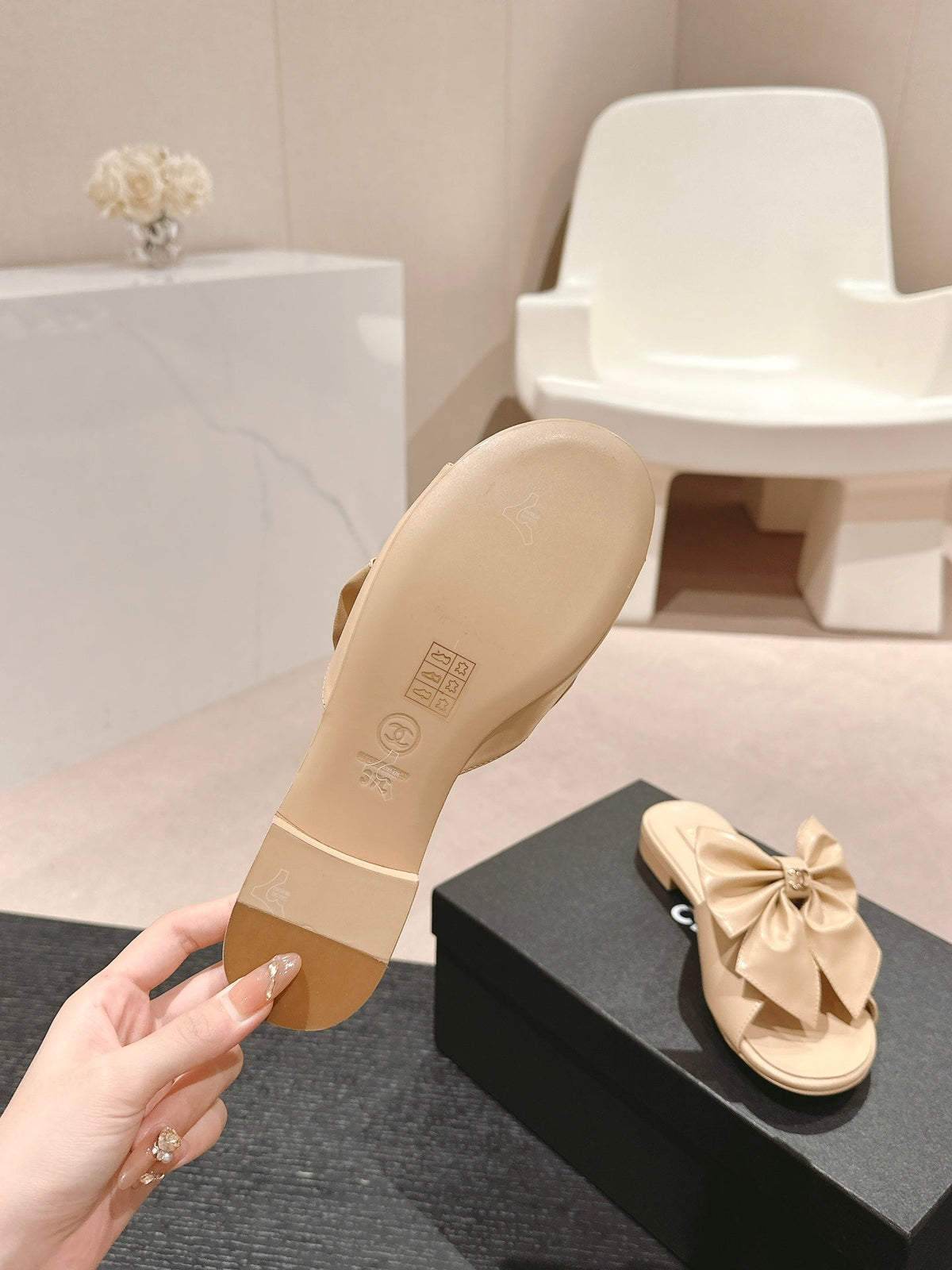 Chanel Bow Lady Slippers Beige Cream Lambskin
