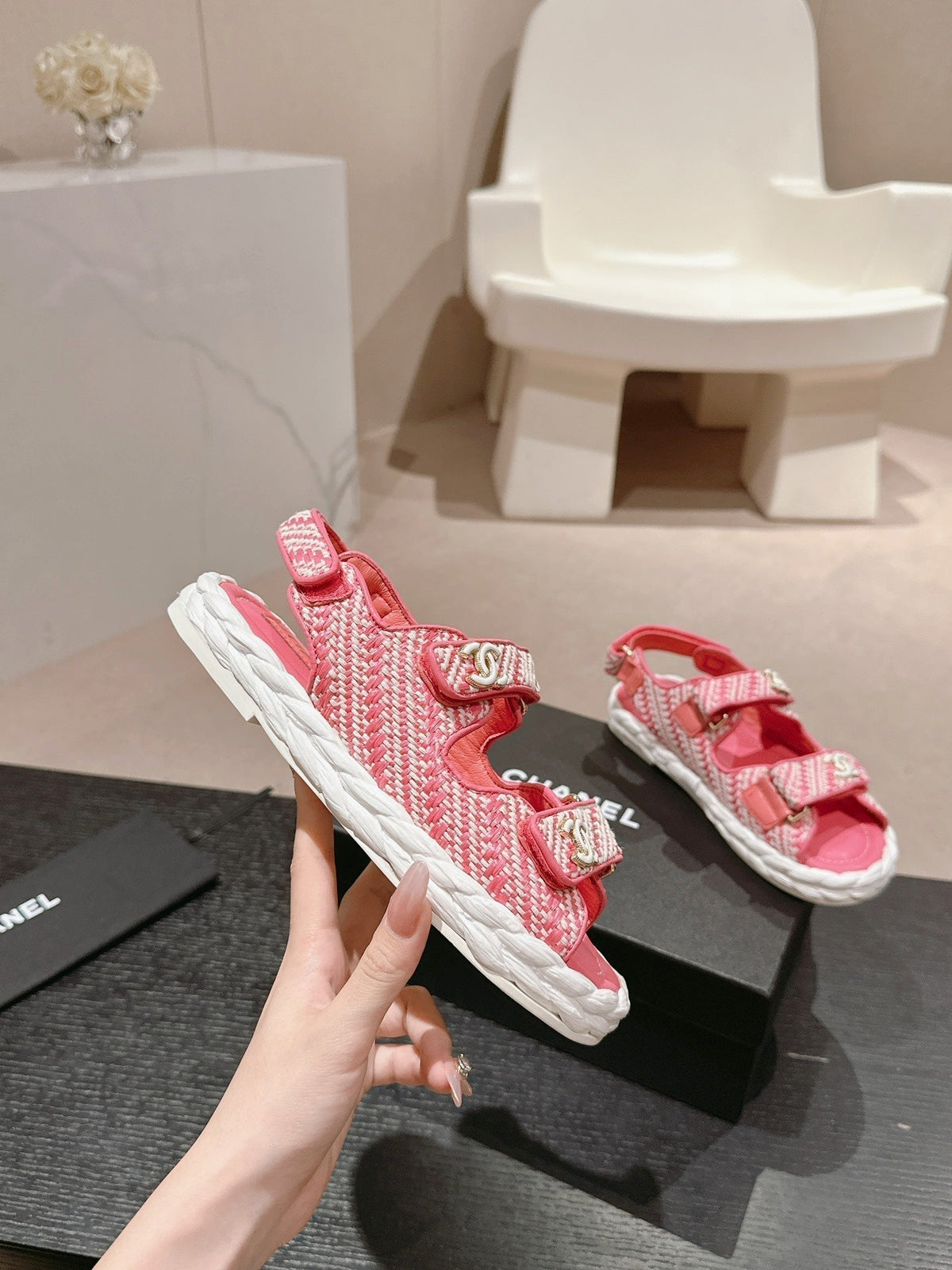 Chanel Dad Sandals in Blush Pink Calfskin