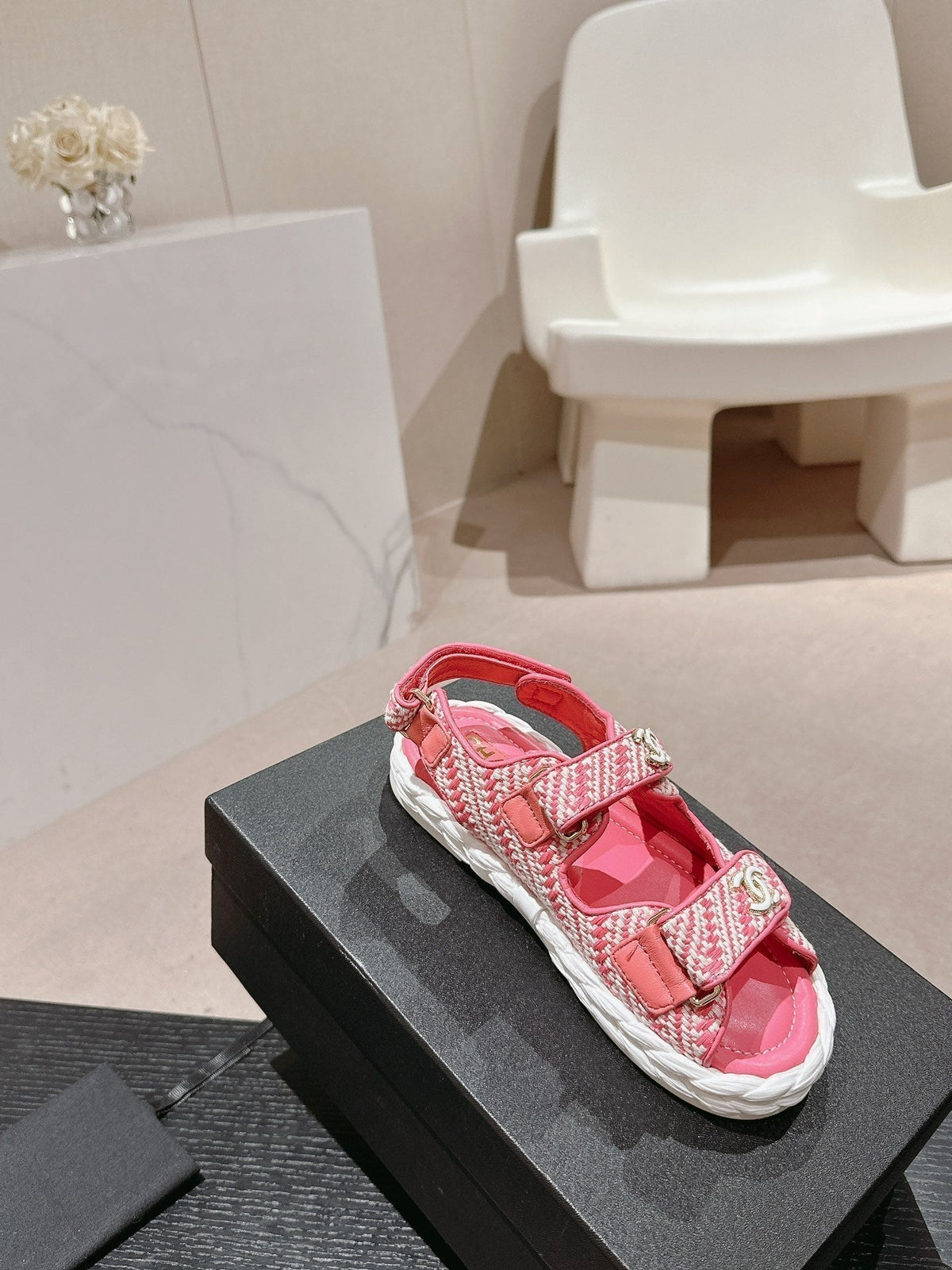 Chanel Dad Sandals in Blush Pink Calfskin