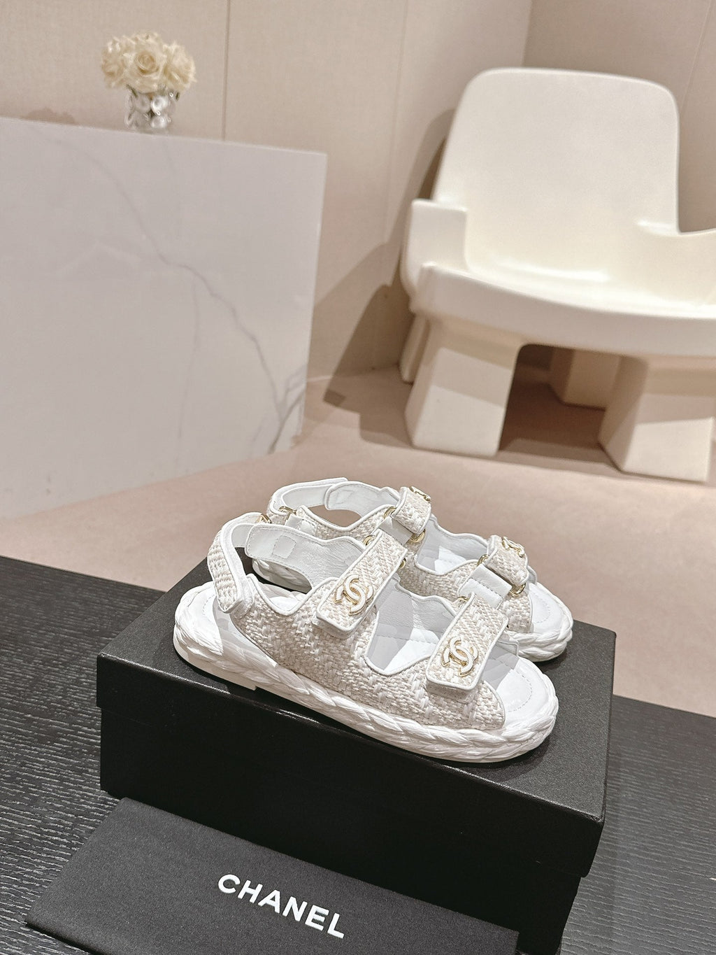 Chanel Dad Sandals in White Calfskin