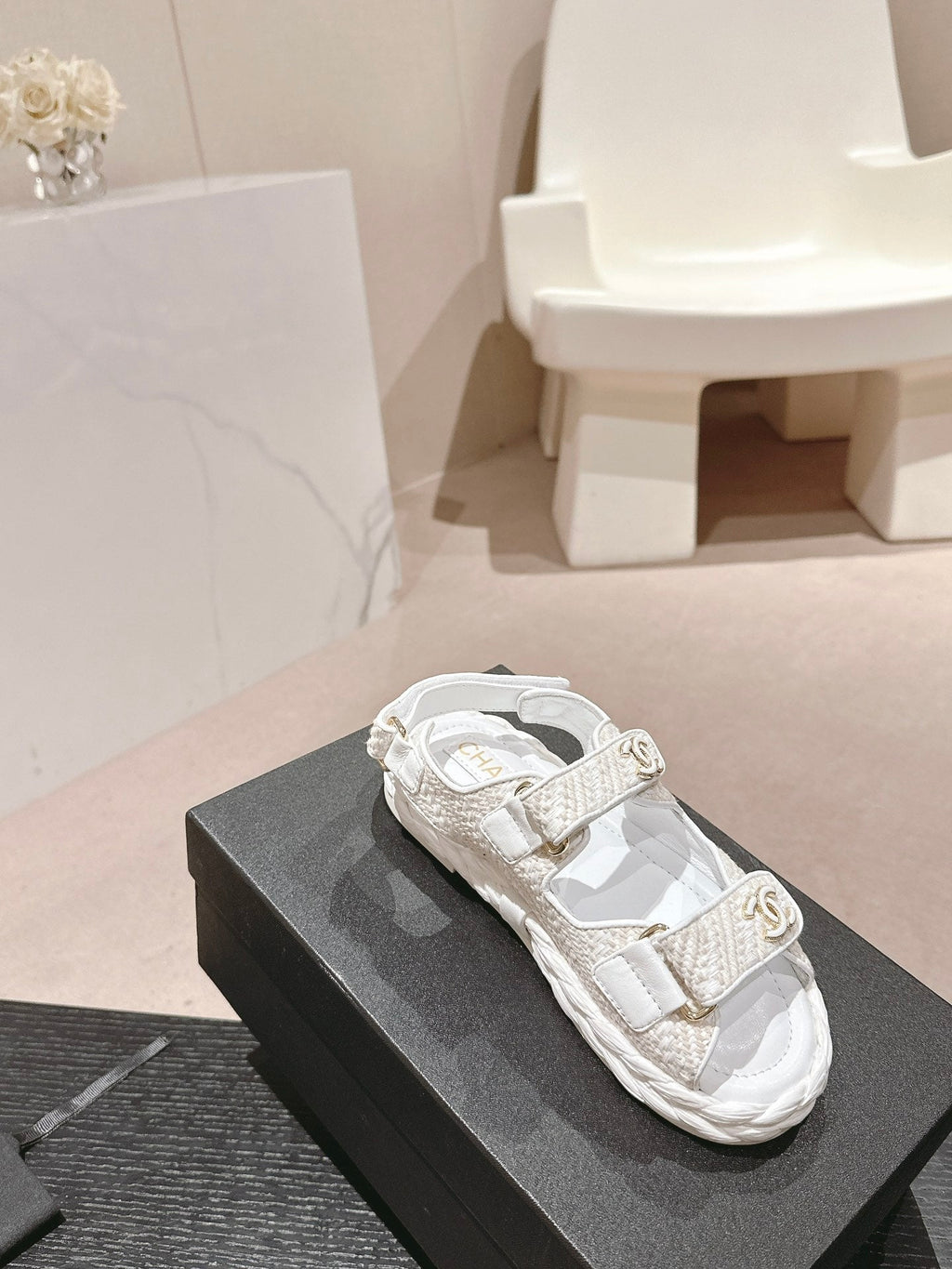 Chanel Dad Sandals in White Calfskin