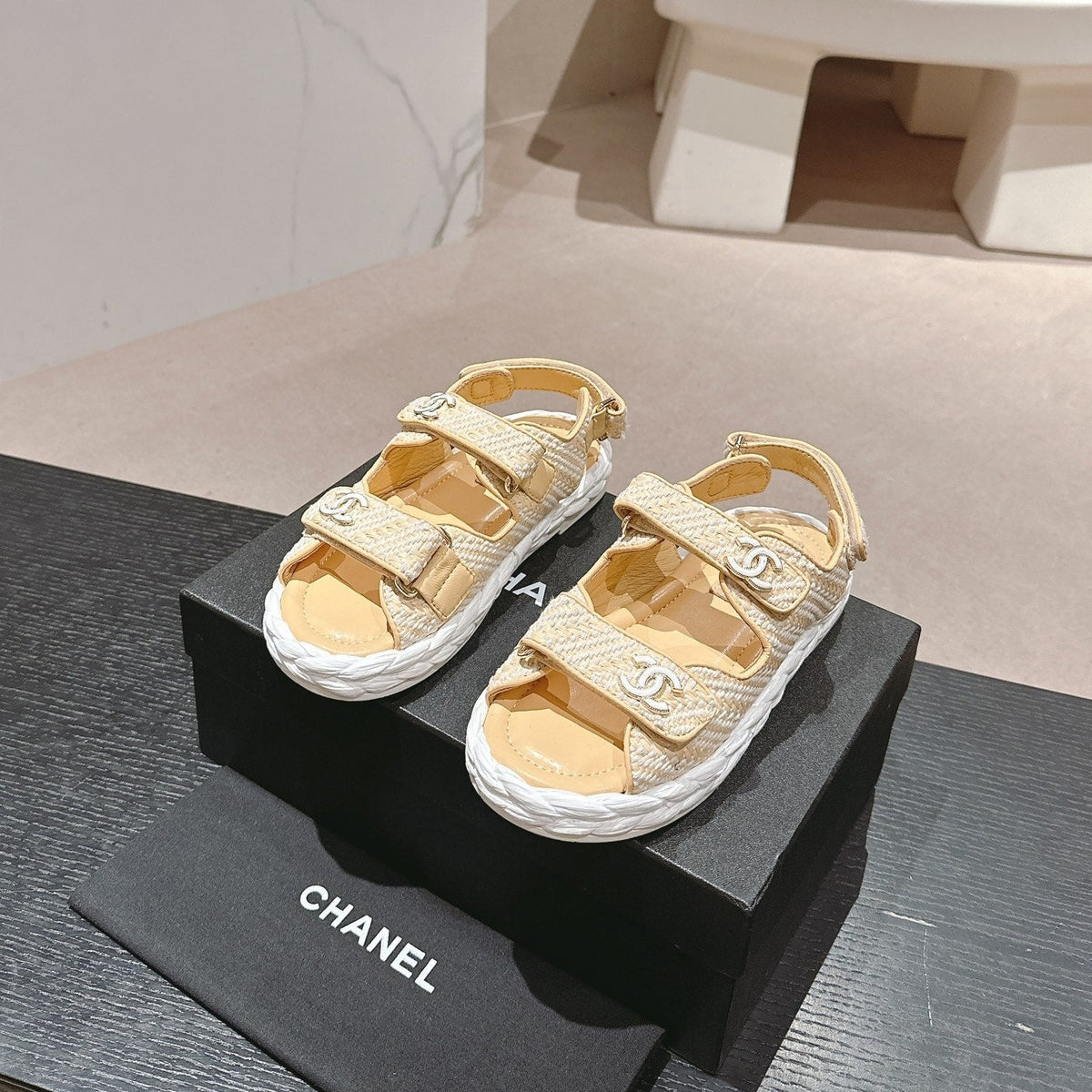 Chanel Dad Sandals in Light Yellow Calfskin