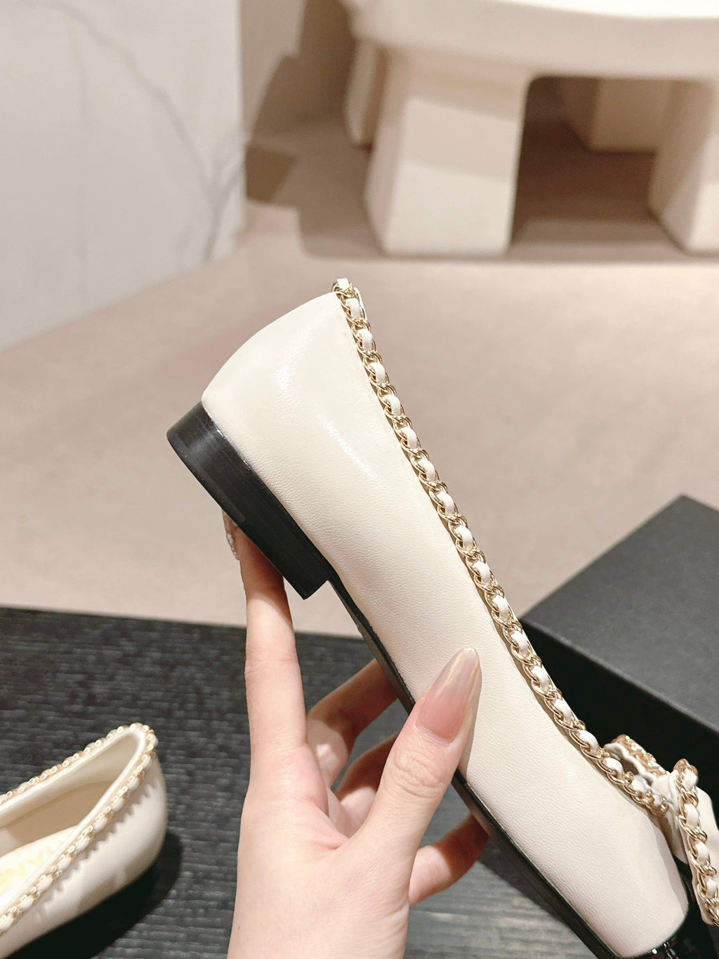Chanel Bowknot Ballet Flat in White Mix Black Sheepskin