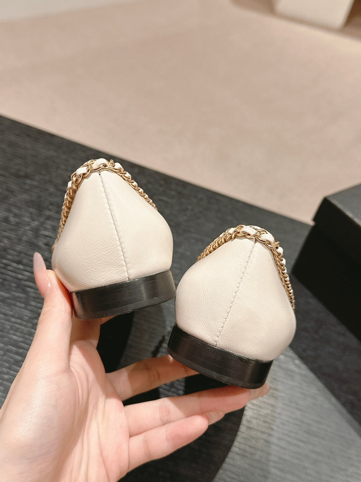 Chanel Bowknot Ballet Flat in White Mix Black Sheepskin