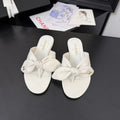 Chanel 25C Thong Sandal Bow White Lambskin 233563