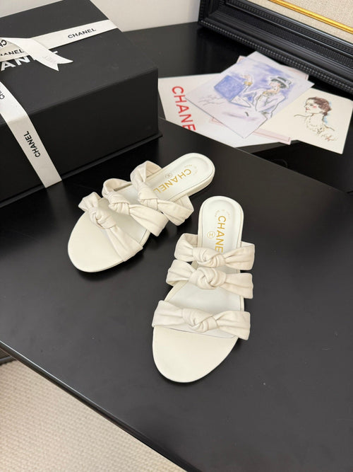 Chanel 25C Three Strap Mule White Lambskin 233558