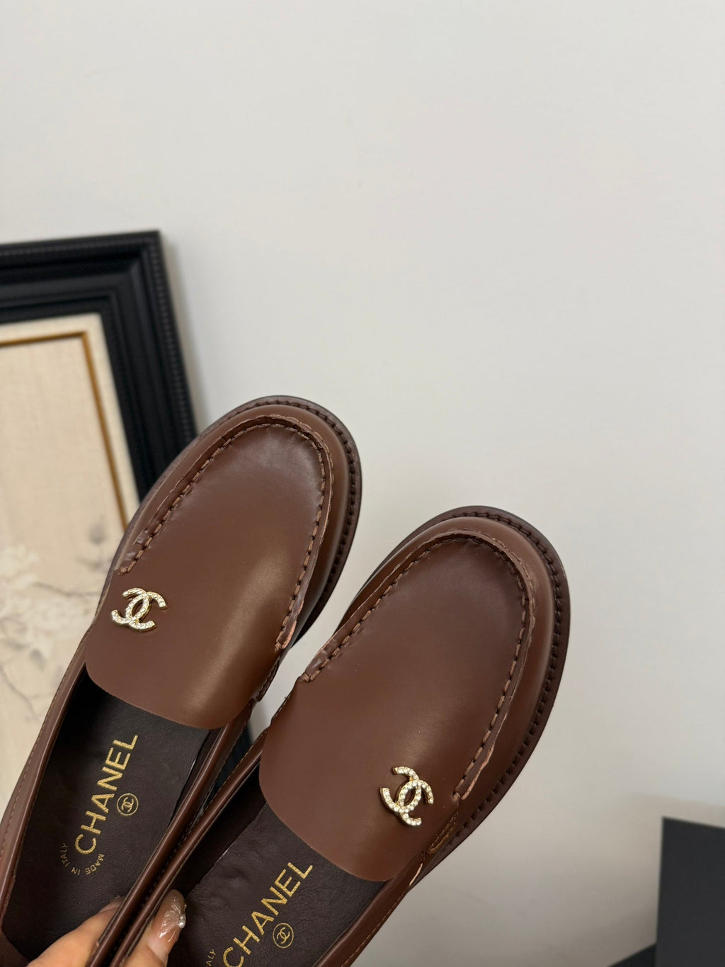 Chanel 25C Moccasins Brown Patent Leather