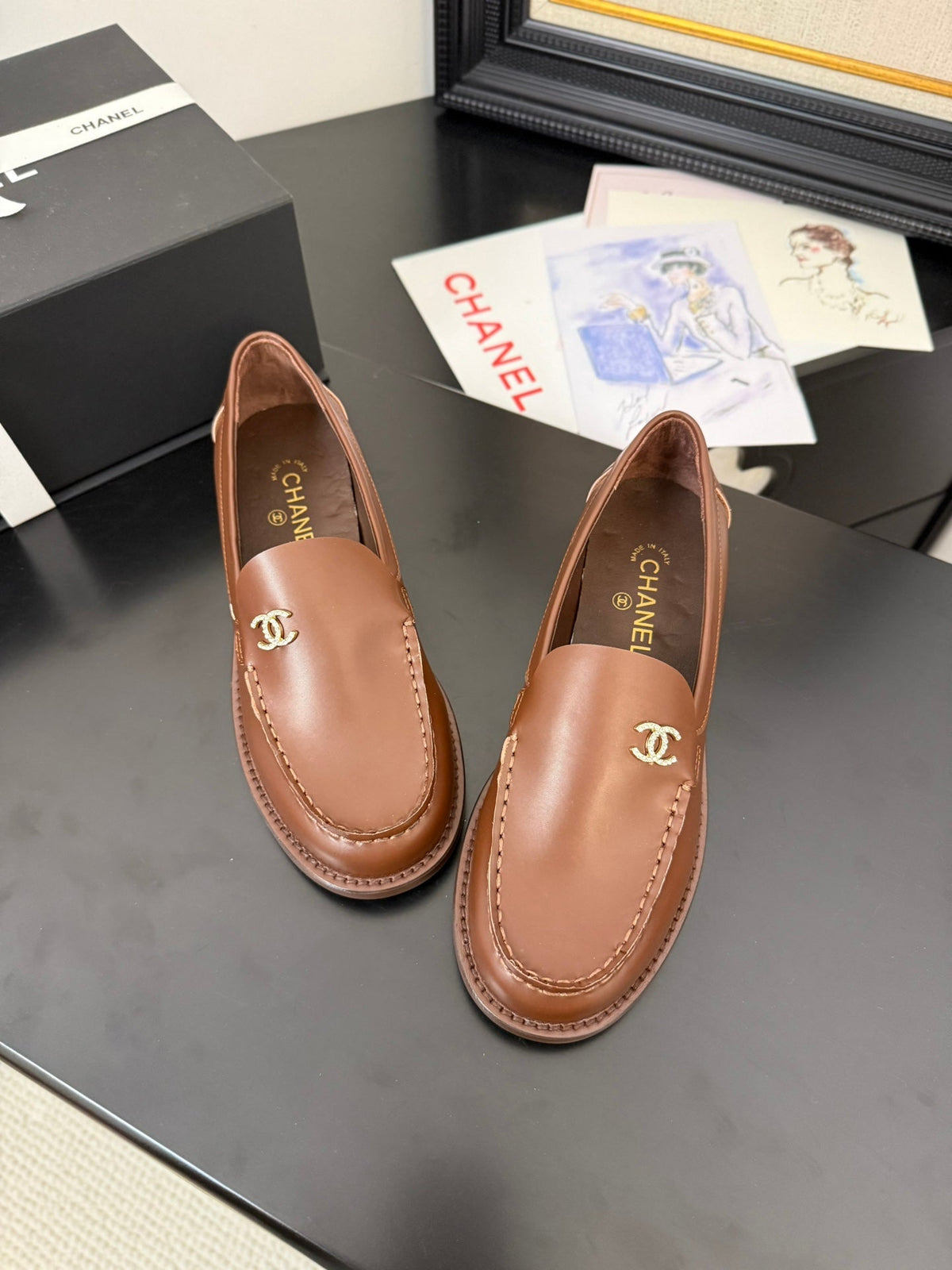 Chanel 25C Moccasins Brown Patent Leather