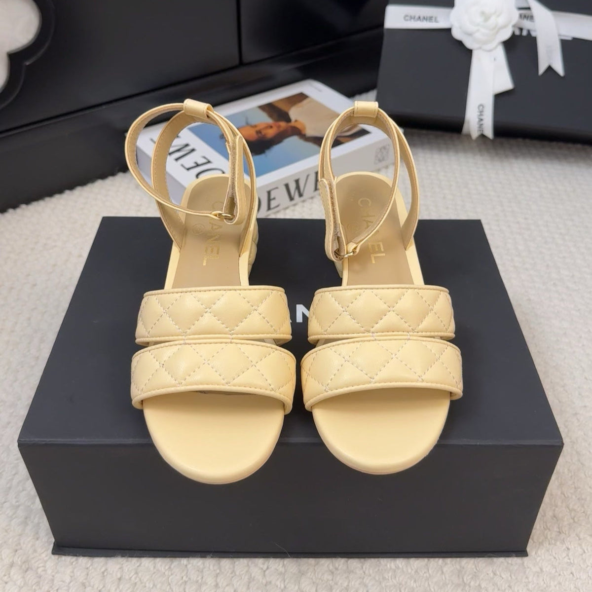 Chanel 25C Sandal 45mm Open Heel Beige Lambskin 233490