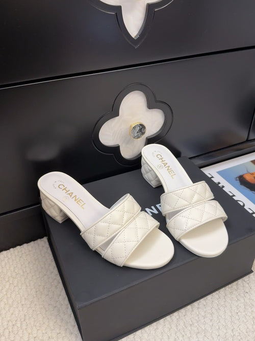Chanel 25C Mule Sandal 45mm Open Heel White Lambskin 233495