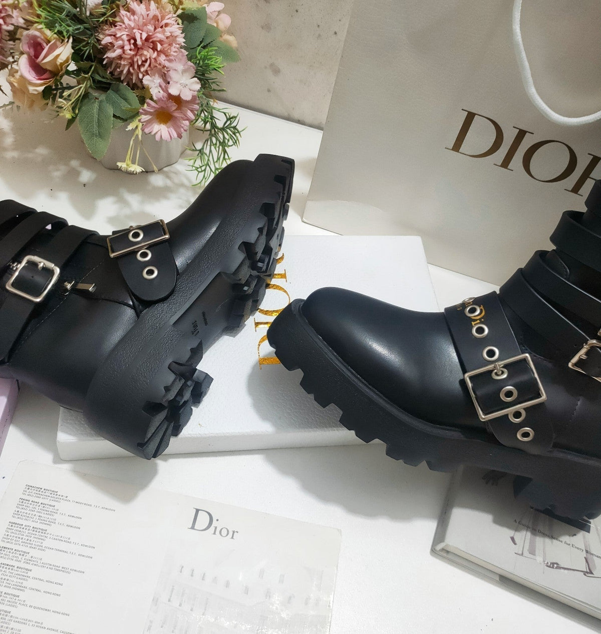 Dior CD Zipper Buckle Boots in Black Calfskin