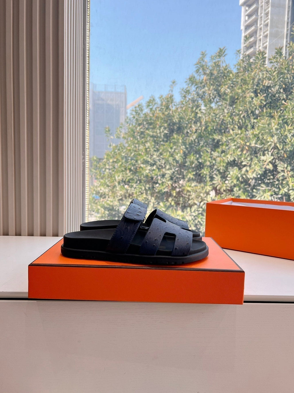 Hermes Chypre Sandal in Black Grained Calfskin