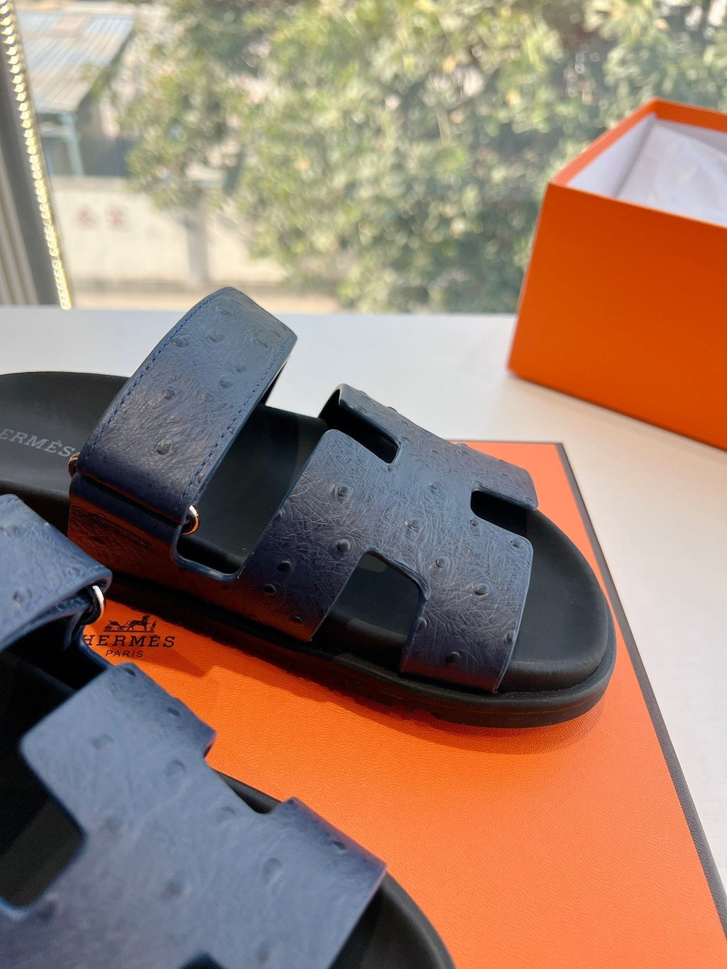 Hermes Chypre Sandal in Black Grained Calfskin