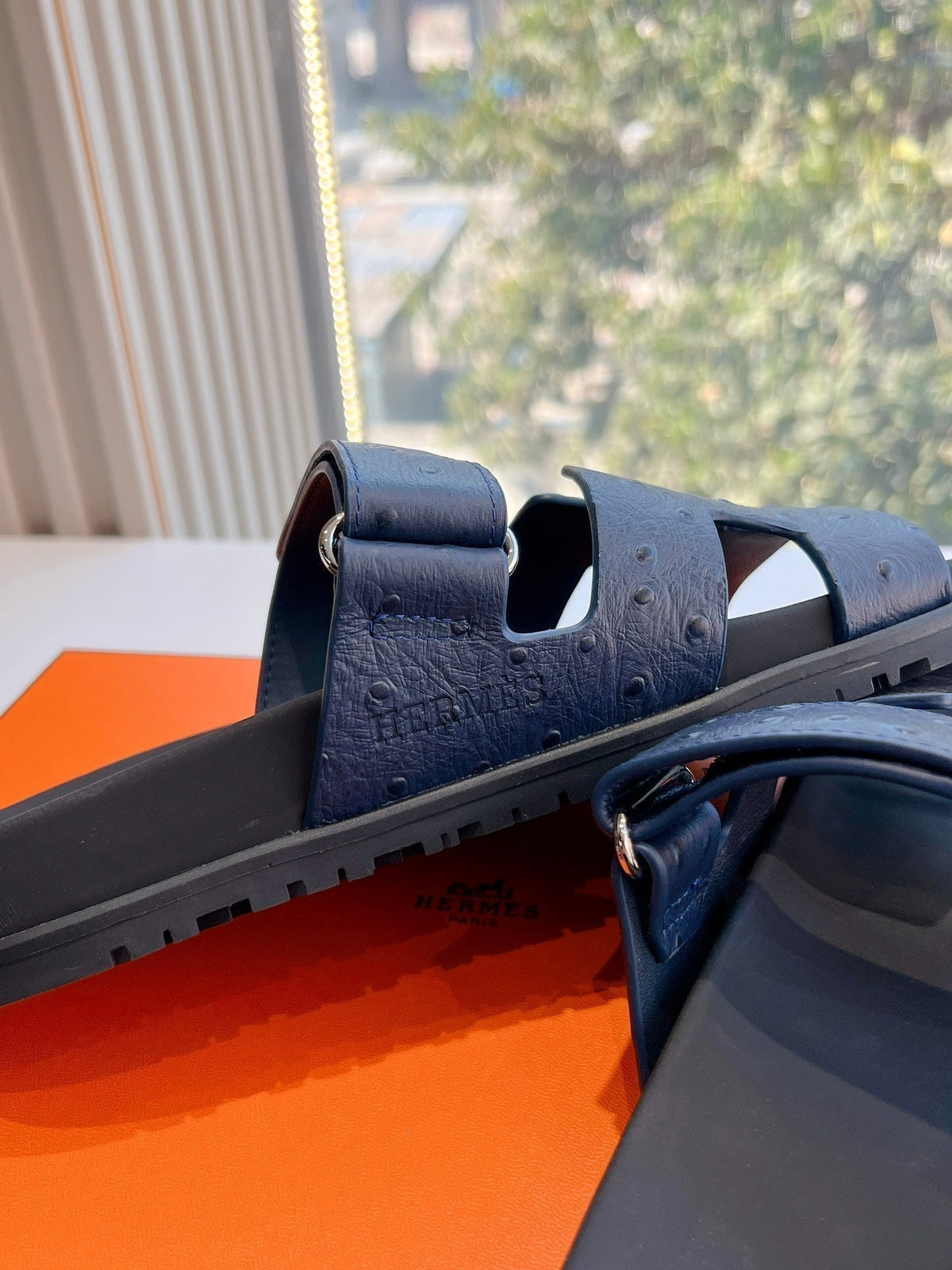 Hermes Chypre Sandal in Black Grained Calfskin