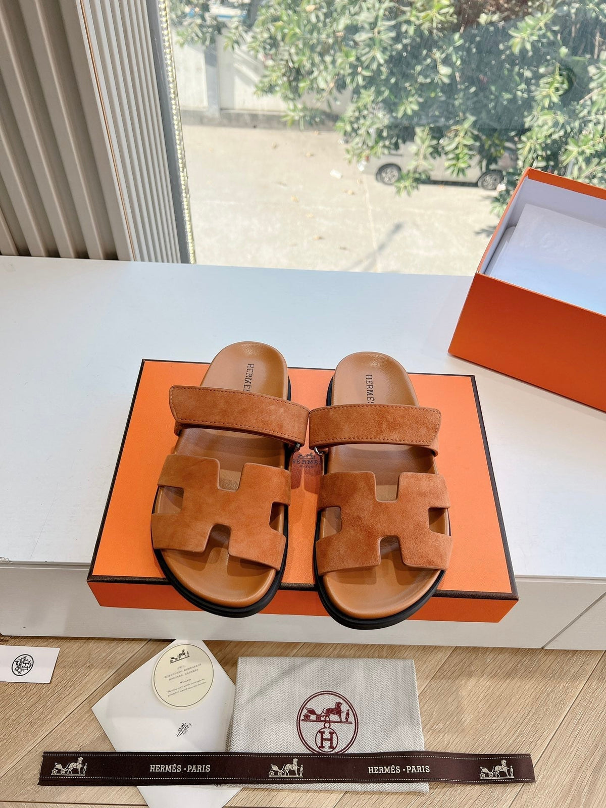 Hermes Chypre Sandal in Vivid Orange Suede