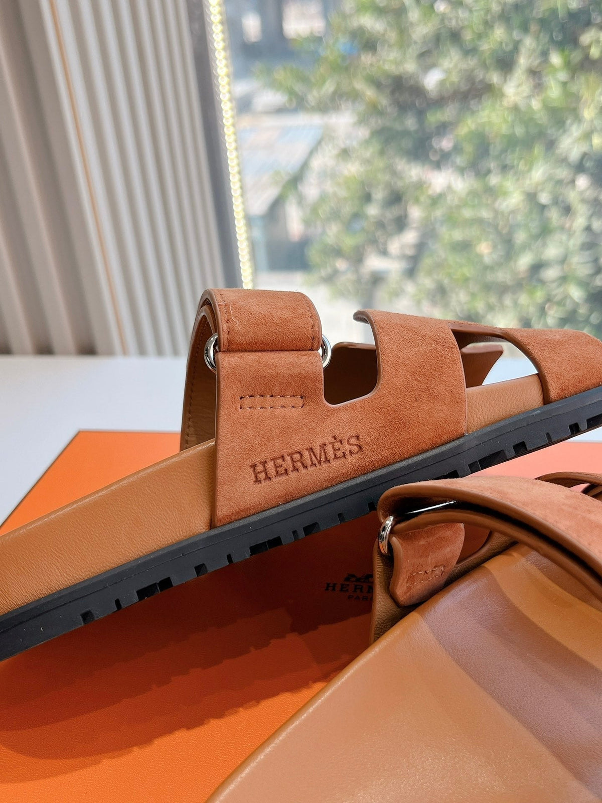 Hermes Chypre Sandal in Vivid Orange Suede