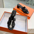 Hermes 0ASIS Sandal in Black Mix White Calfskin