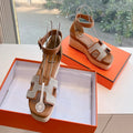 Hermes Elda Espadrille in White Fabric and Bronze Brown Calfskin