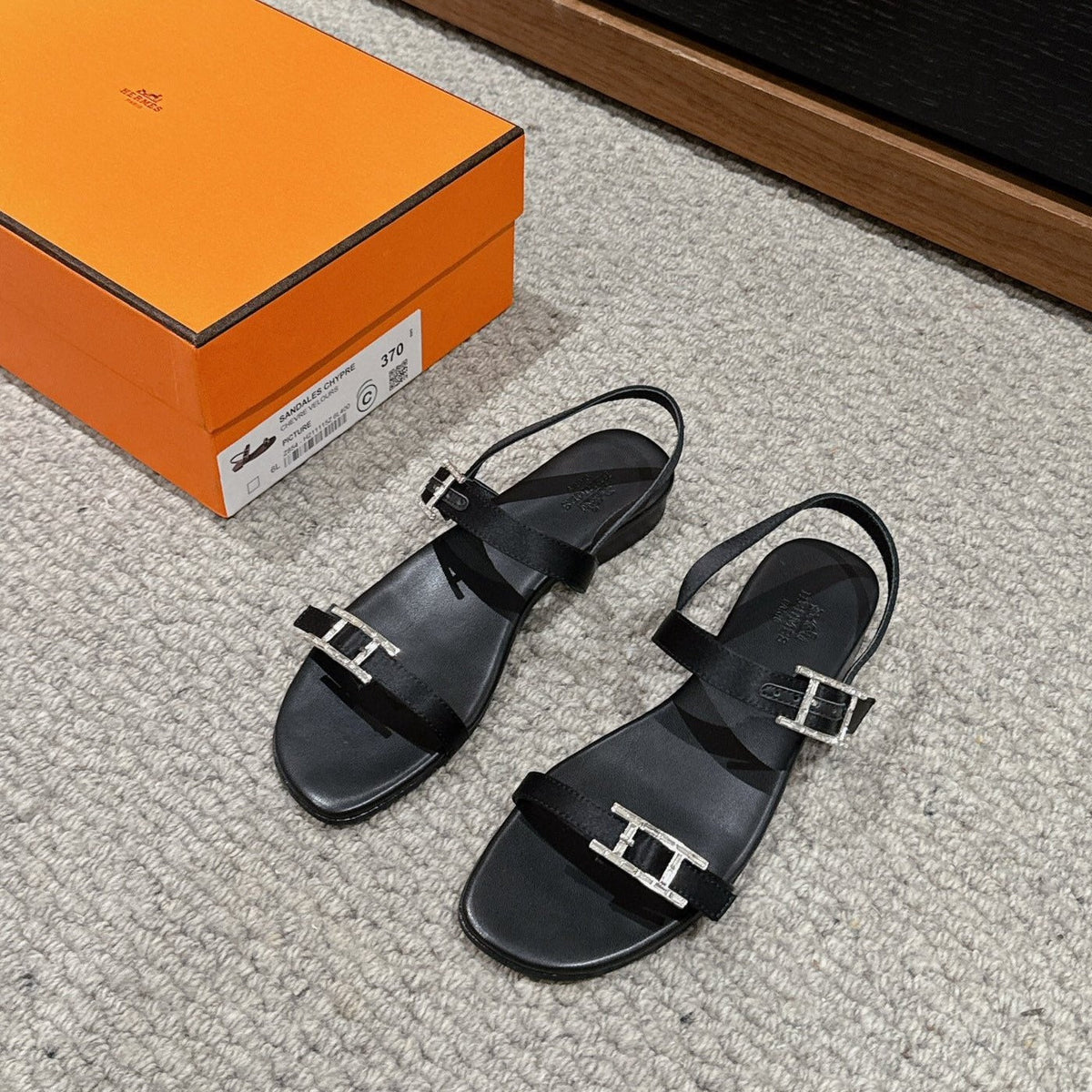 Hermes Buckle Sandal Black Calfskin