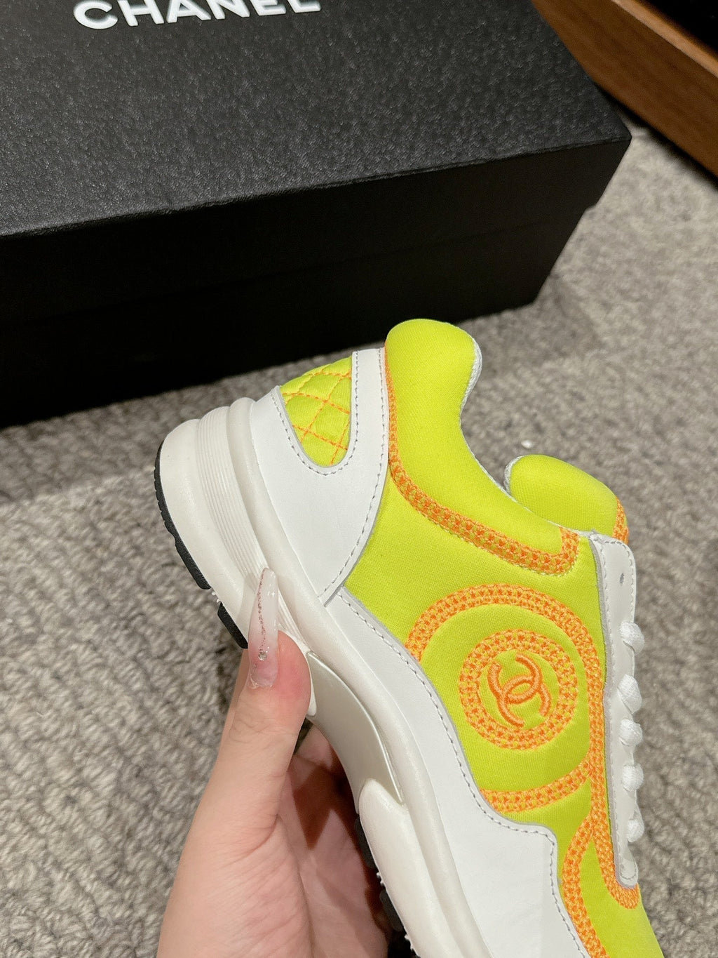 Chanel Classic Trainer in Yellow Mix White Fabric