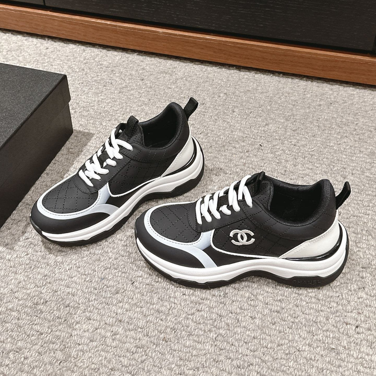 Chanel Classic Sneaker in Black Mix White Lambskin