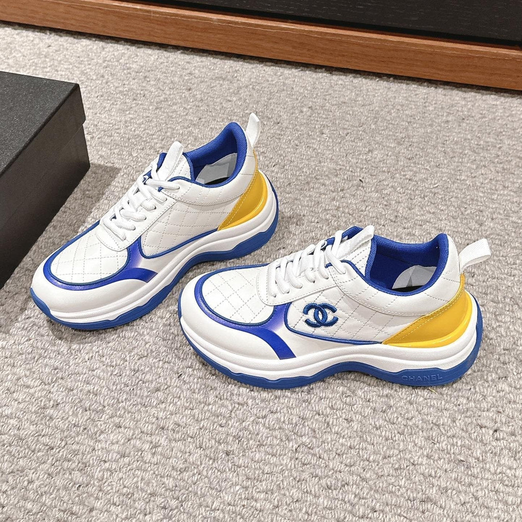Chanel Classic Sneaker in White Mix Cobalt Blue Lambskin