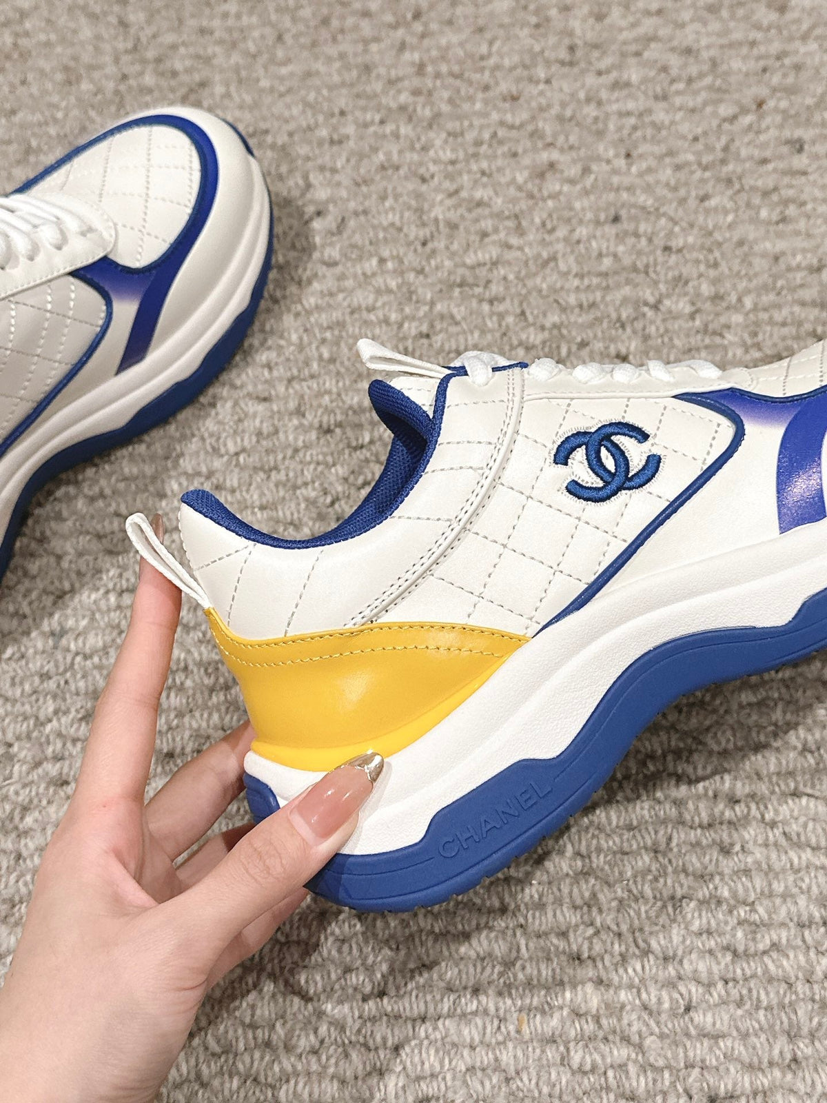 Chanel Classic Sneaker in White Mix Cobalt Blue Lambskin