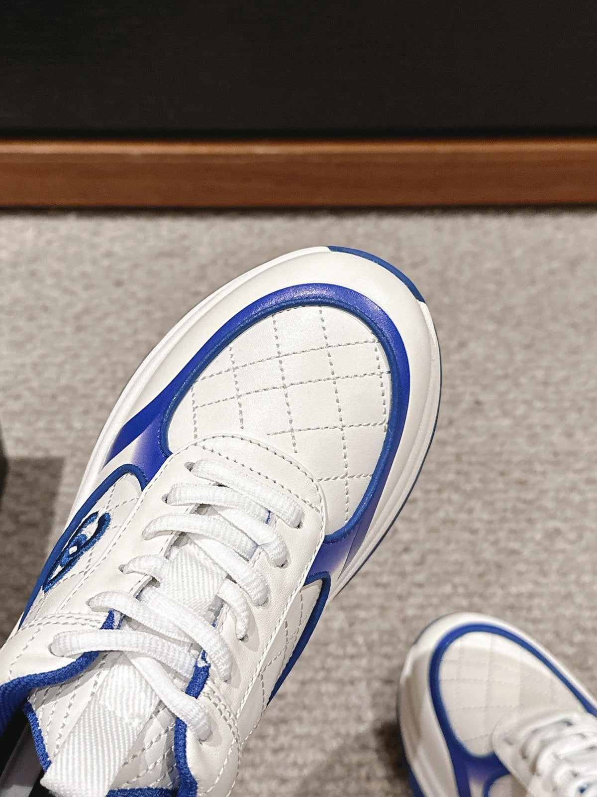 Chanel Classic Sneaker in White Mix Cobalt Blue Lambskin