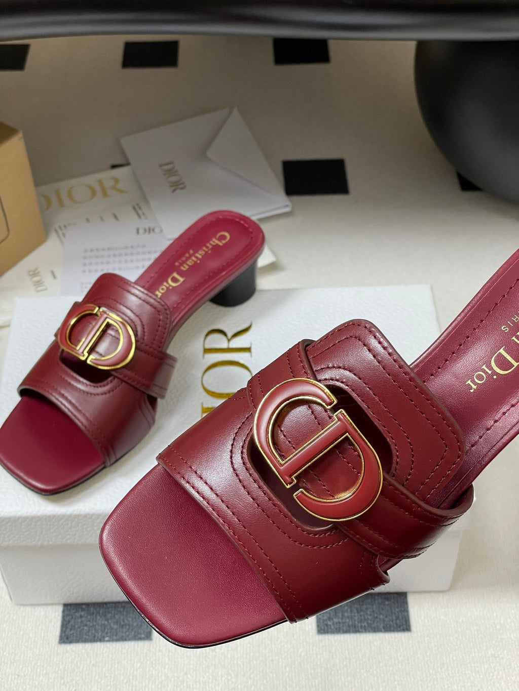 Dior High Heel Classic Montaigne 40 mm 25S in Dark Red Lambskin with CD Logo