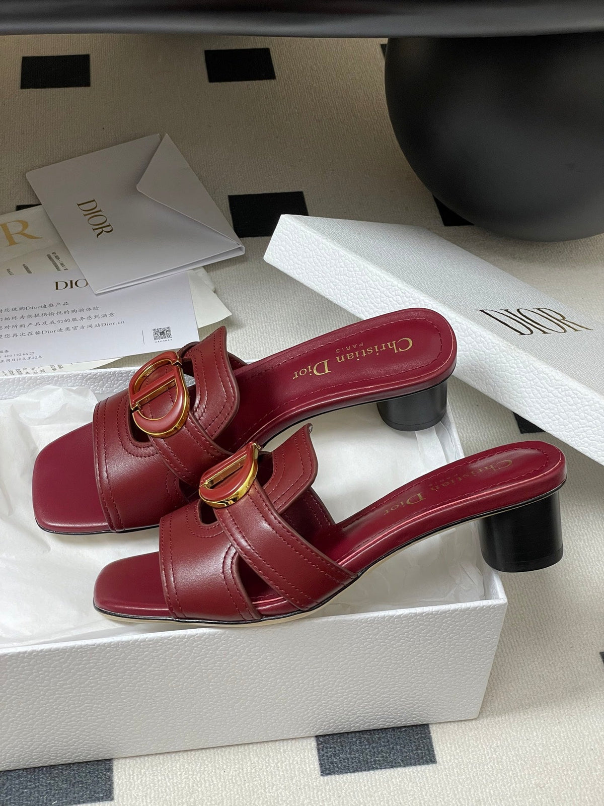 Dior High Heel Classic Montaigne 40 mm 25S in Dark Red Lambskin with CD Logo