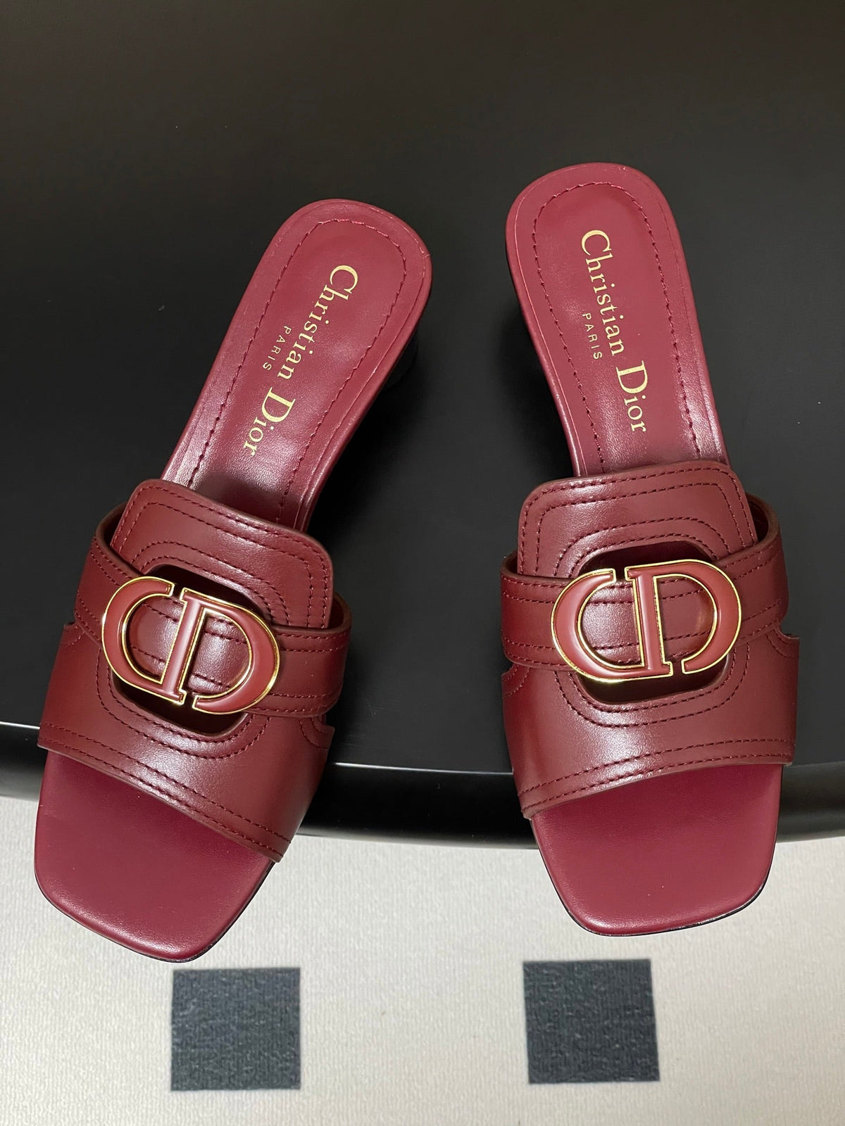 Dior High Heel Classic Montaigne 40 mm 25S in Dark Red Lambskin with CD Logo