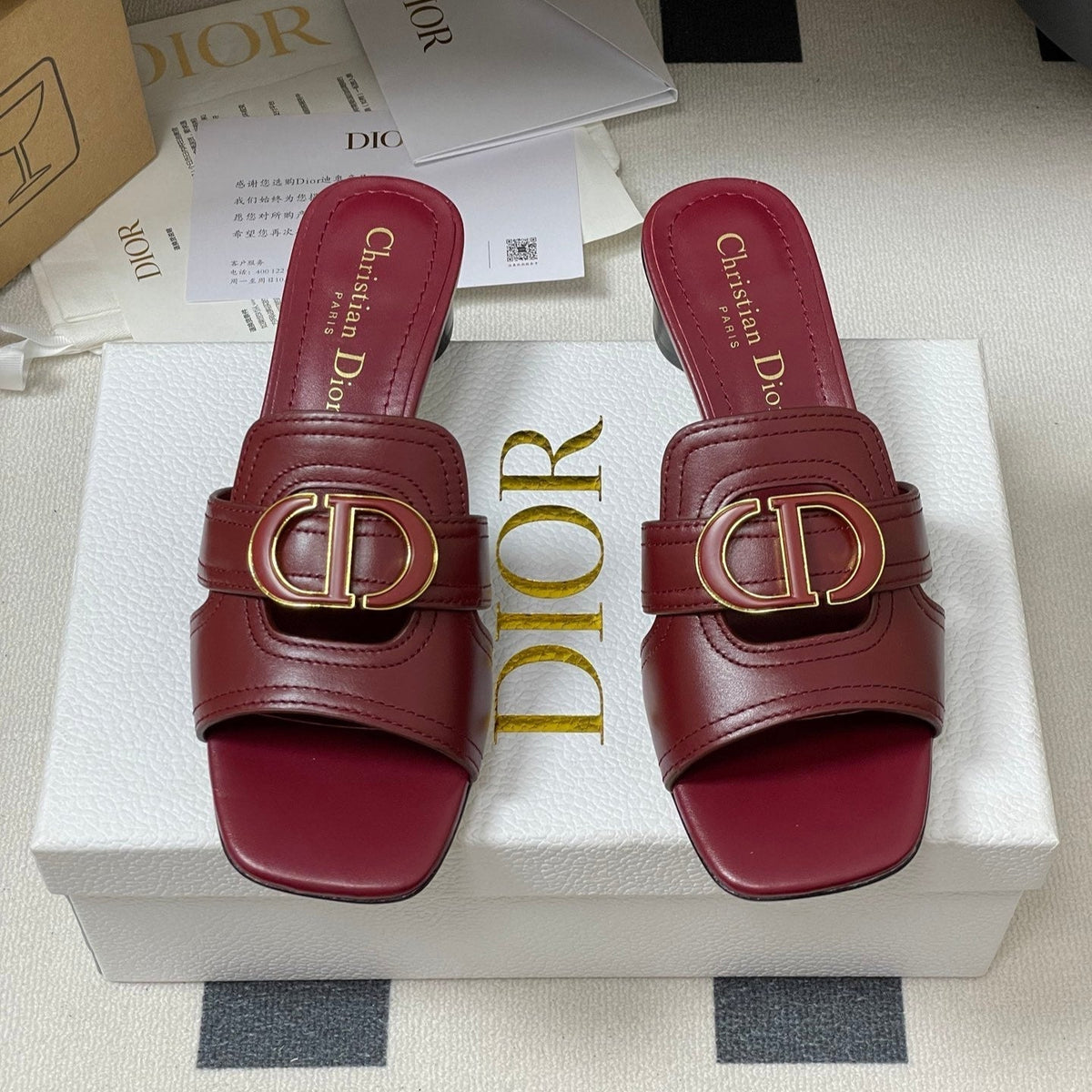 Dior High Heel Classic Montaigne 40 mm 25S in Dark Red Lambskin with CD Logo