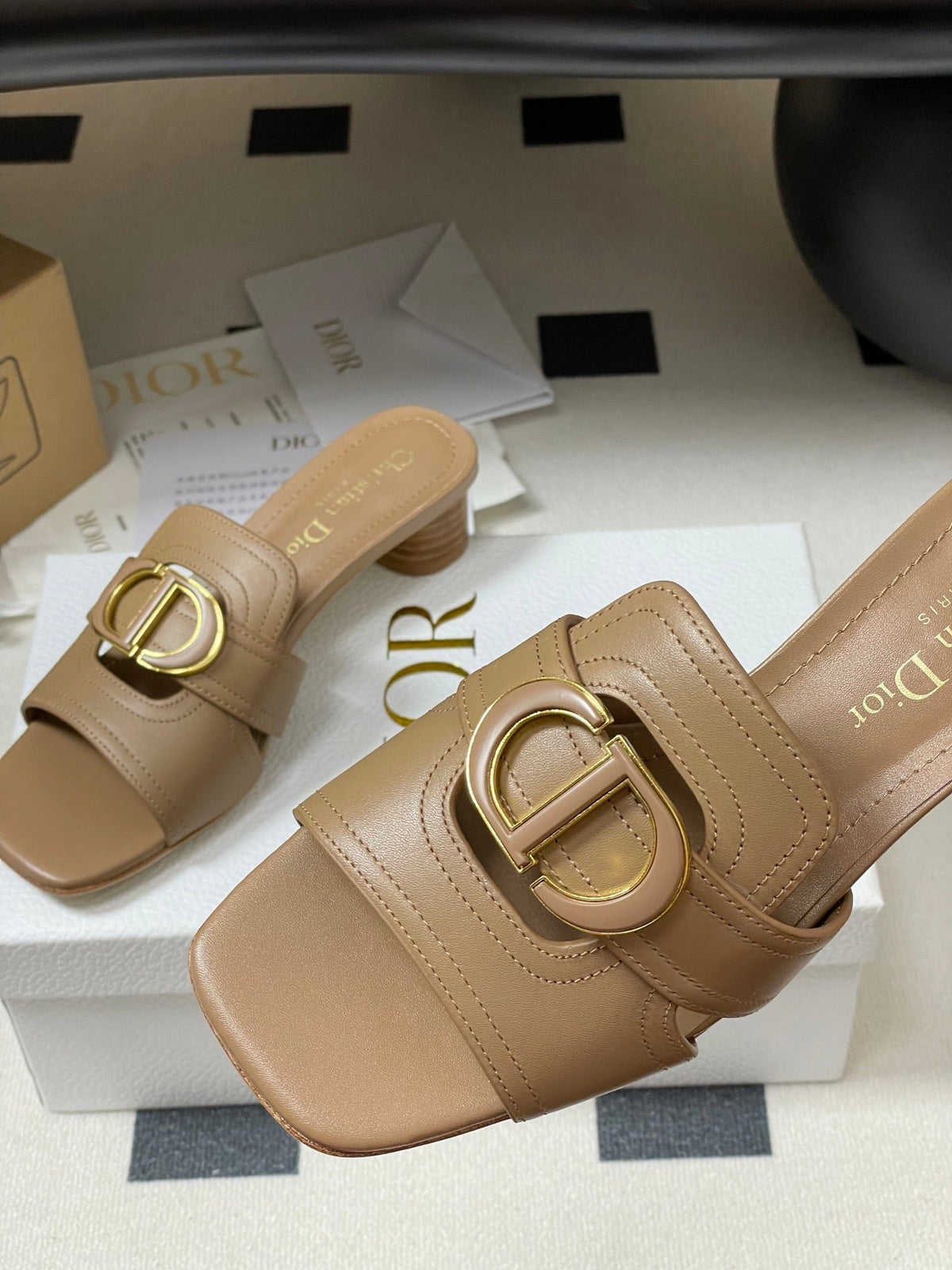Dior High Heel Classic Montaigne 40 mm 25S in Brown Lambskin with CD Logo