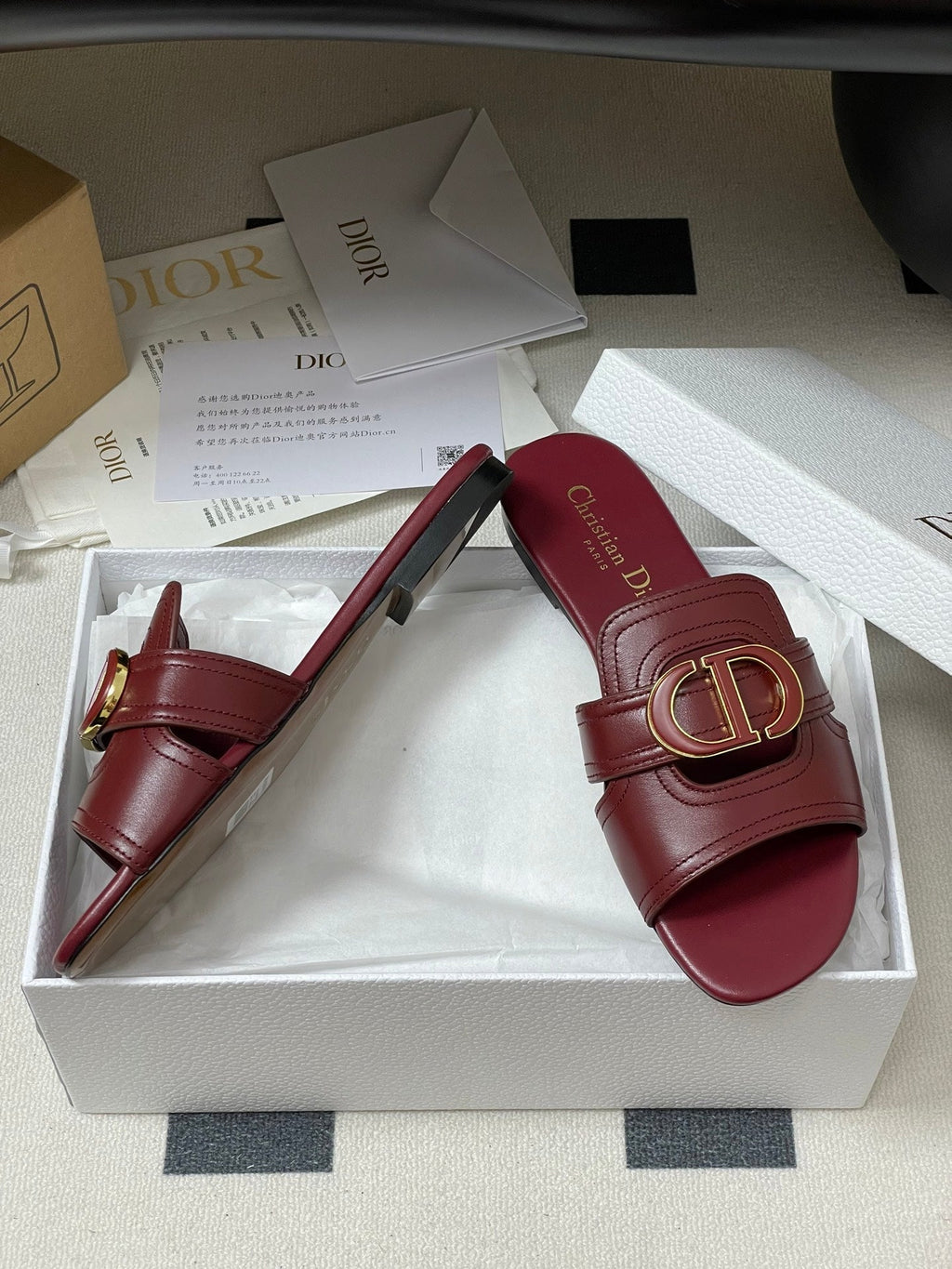 Dior Classic Montaigne Sandals 25S in Dark Red Lambskin with CD Logo