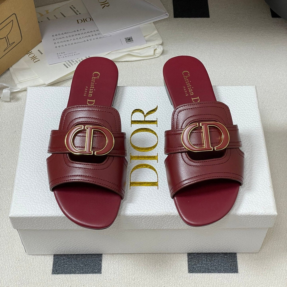 Dior Classic Montaigne Sandals 25S in Dark Red Lambskin with CD Logo