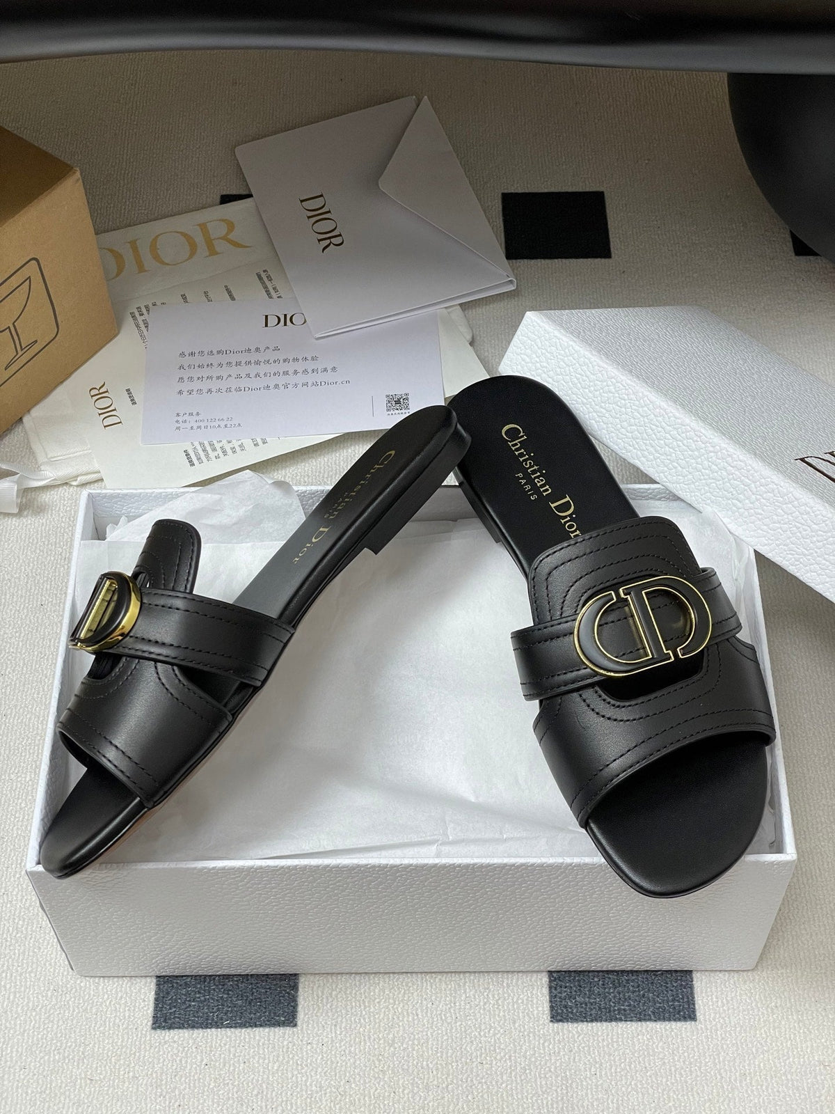 Dior Classic Montaigne Sandals 25S in Black Lambskin with CD Logo