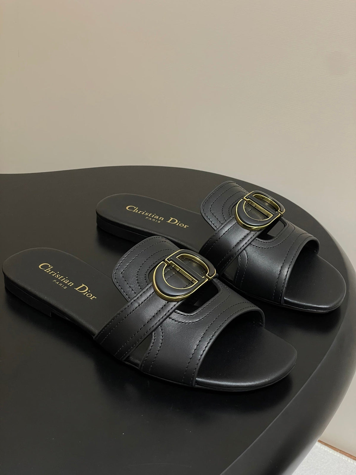 Dior Classic Montaigne Sandals 25S in Black Lambskin with CD Logo