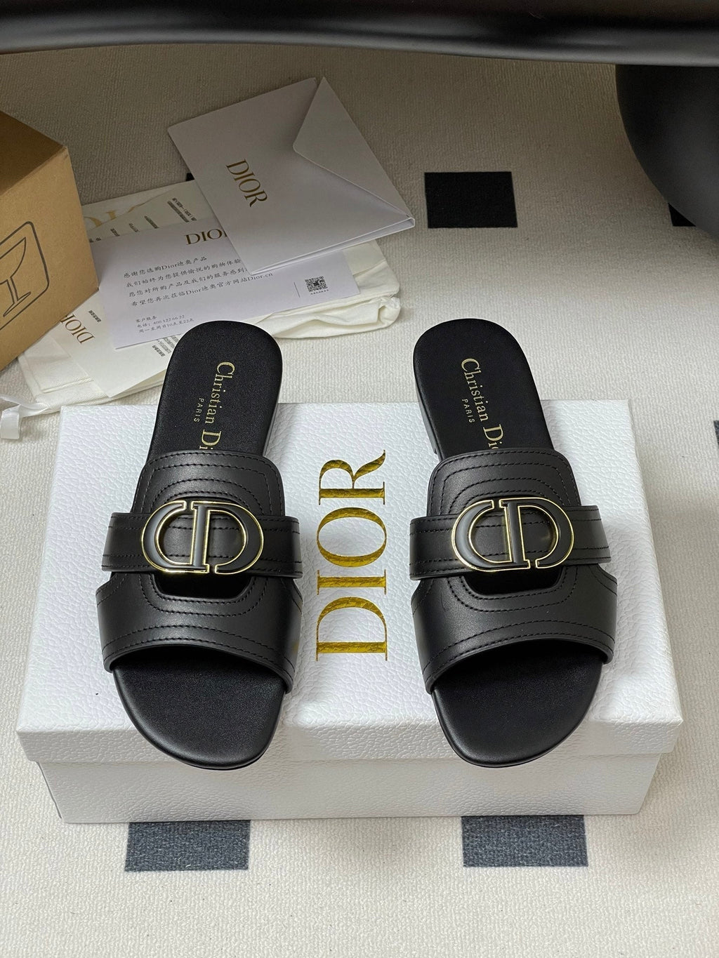 Dior Classic Montaigne Sandals 25S in Black Lambskin with CD Logo